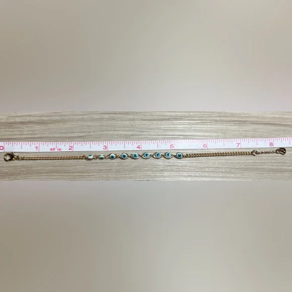 Designer ALDO Gold Tone Blue Evil Eye Protection Bracelet, 7.5” To 8” - Picture 5 of 5